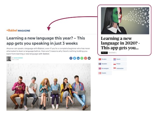 Babbel's native ad example