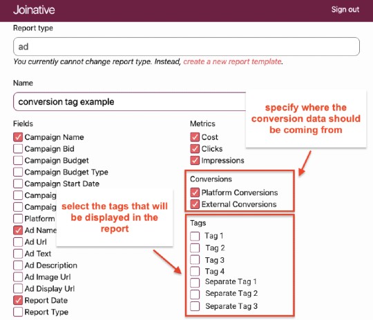 Select conversion tags