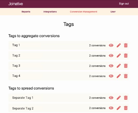 Types of conversion tags