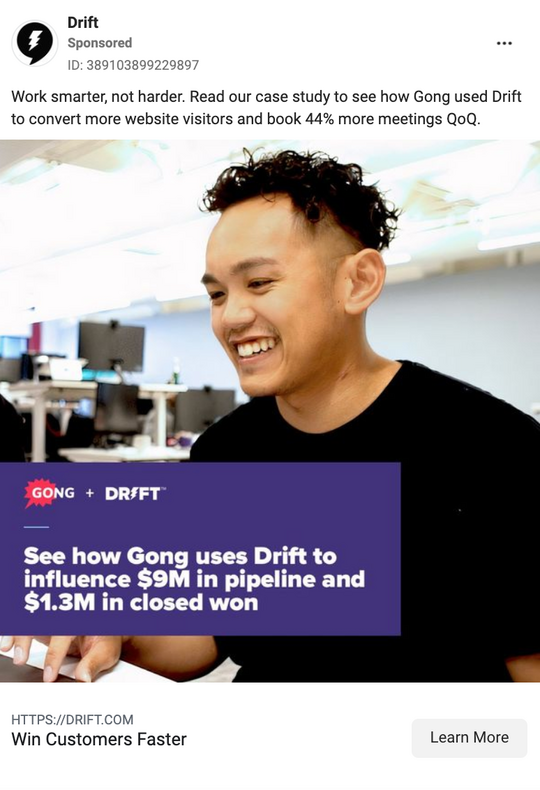 Facebook ad by Drift