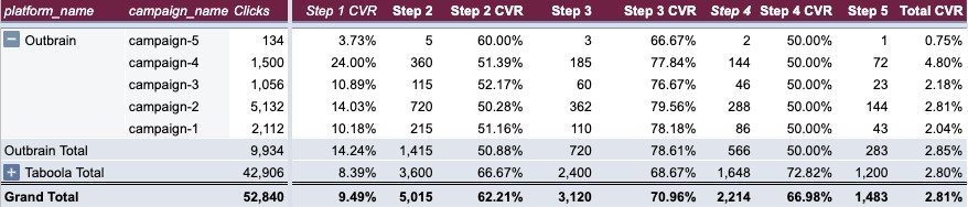 Conversion funnel report