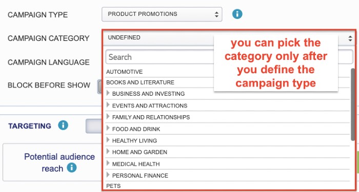 MGID campaign categories