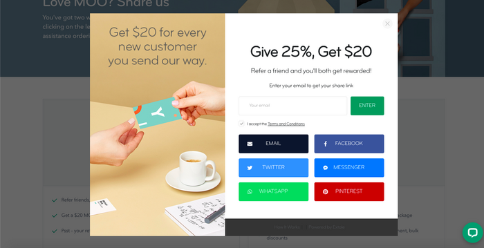 Referral landing page example by Moo