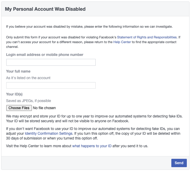 Personal FB account shut down