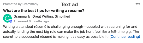 Example of a Quora text ad