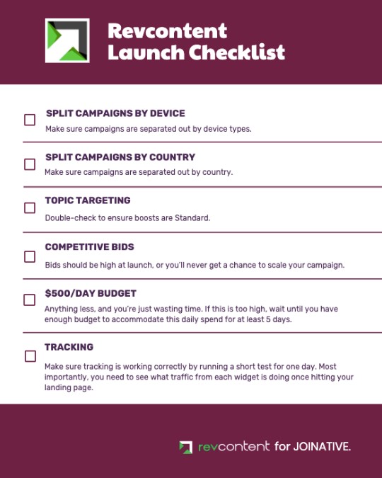 Revcontent launch checklist