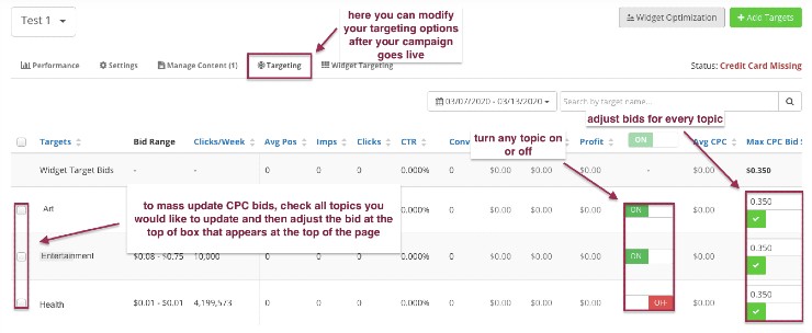 Revcontent targeting tab