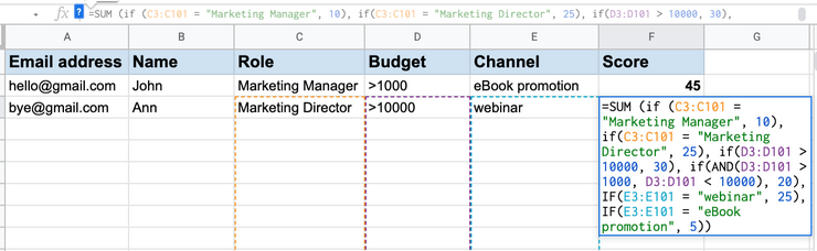 Scoring in Google Sheets