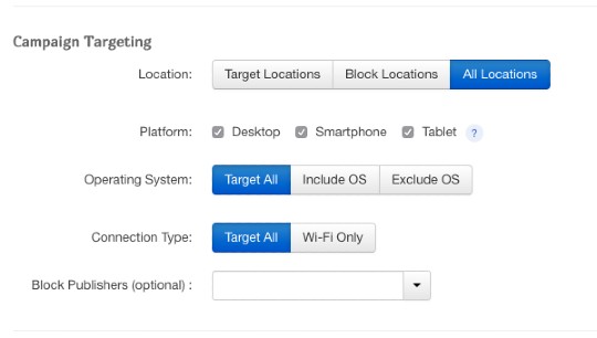 Taboola's campaign targeting options