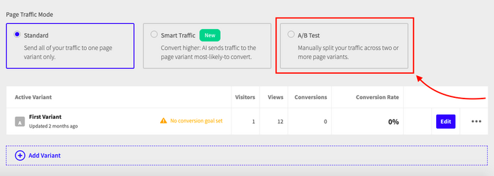 A/B testing with Unbounce