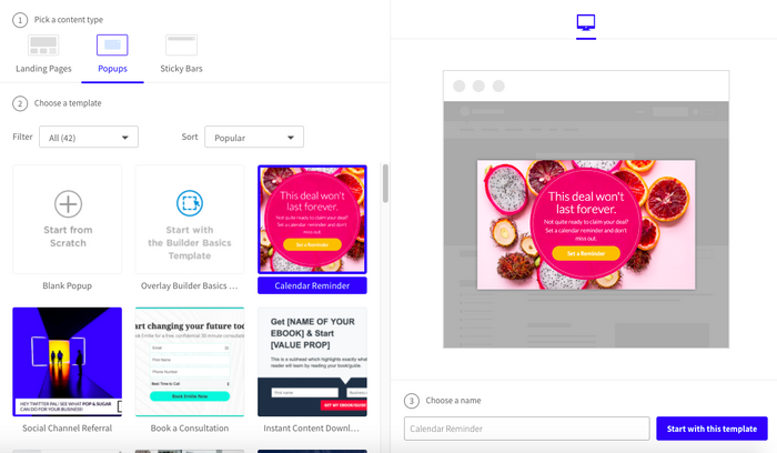 Unbounce's Pop Up Builder